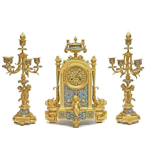 Каминный гарнитур - часы и парные канделябры на пять свечей
