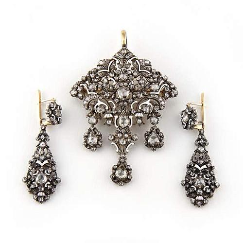 Комплект - серьги и брошь-подвеска с алмазами (Продано)
