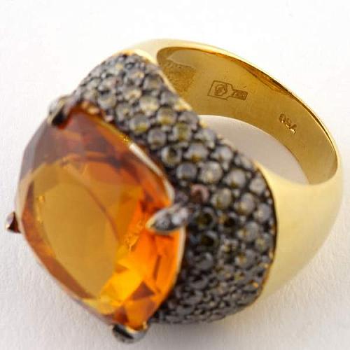 Кольцо с бриллиантами и цитрином