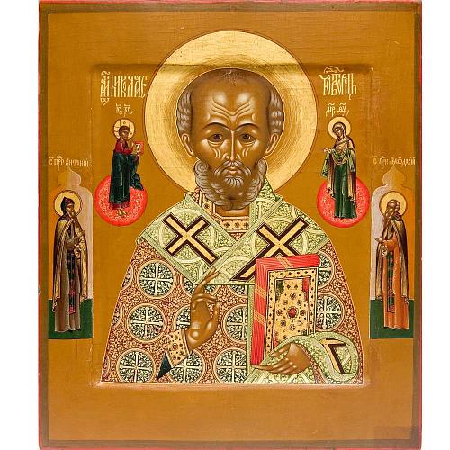 Икона &quot;Св. Николай Чудотворец со Св. Антонием и Св. Феодосием Печерскими&quot;