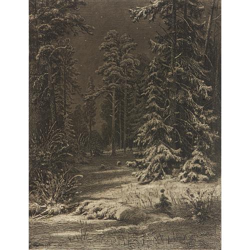 Офорт И.И.Шишкина «Зимняя лунная ночь» 1873