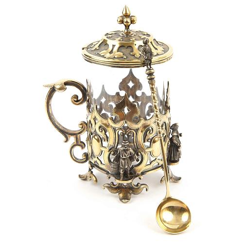 Подстаканник крышкой и ложкой в «русском стиле». Сазиковь.